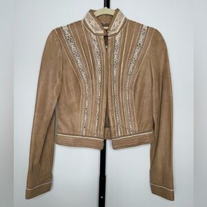 Elie Tahari Embroidered Leather Jacket - Artistic Elegance Meets Luxury